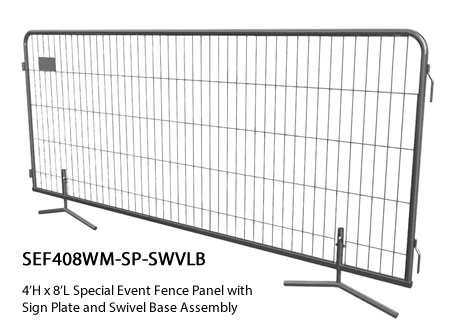 4'H x 8'L Special Event Fence Panel with Sign Plate and Swivel Base Assembly